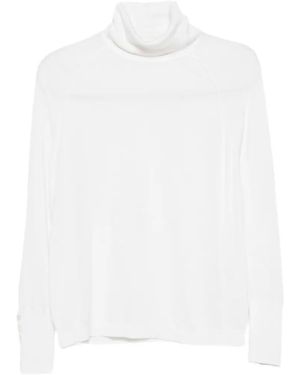 Alpha Studio Button-Cuff Roll-Neck Jumper - White