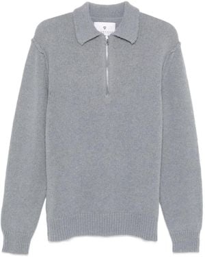 Seven Gauge Zip-Up Polo-Collar Sweater - Grey