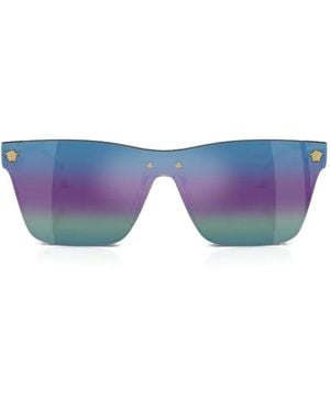 Versace Medusa-Plaque Rectangle-Frame Sunglasses - Blue