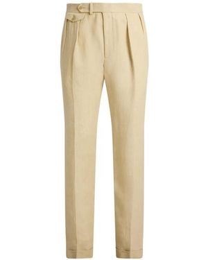 Ralph Lauren Gregory Flat-Front Linen Trousers - Natural