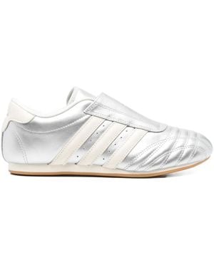 adidas Three-Stripe Metallic-Leather Sneakers - White