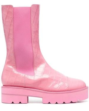 Stuart Weitzman Crocodile-Effect Leather Boots - Pink