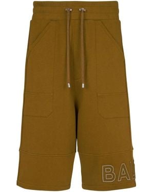 Balmain Logo-Print Organic-Cotton Shorts - Green