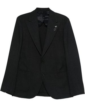 Lardini Checked Button Jacket - Black