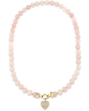 Sydney Evan 14K Love Rose Quartz And Diamond Necklace - White