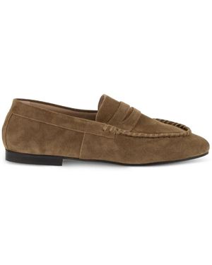 Anniel Whipstitched Suede Loafers - Brown