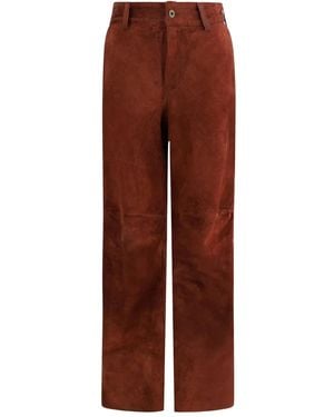 Salvatore Santoro Leather Buttoned Straight Trousers - Brown