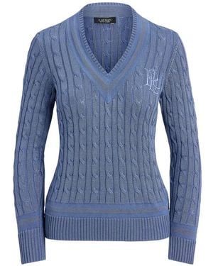 Ralph Lauren Cable-Knit Embroidered-Logo Jumper - Blue