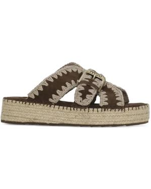 Mou Crochet-Trim Buckle-Fastening Sandals - Brown