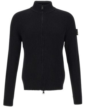 Premiata Ribbed-Knit Zip-Up Cardigan - Black