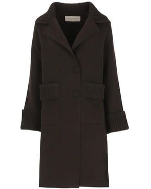 D.exterior Double-Breasted Ribbed-Trim Coat - Black