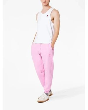 Ami Paris Embroidered-Logo Cotton Track Trousers - Pink