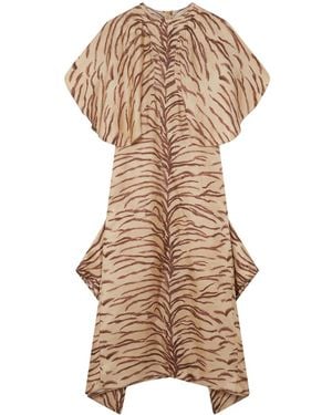 Stella McCartney Tiger-Print Organic Silk Midi Dress - Natural