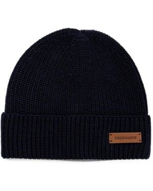 Trussardi Gorro De Canalé Con Parche Del Logo - Azul