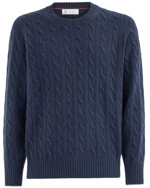 Brunello Cucinelli Kaschmirpullover Mit Zopfmuster - Blau
