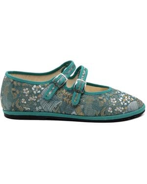 Gondolina Bailarinas Daphne Con Motivo Floral - Verde