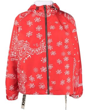 Khrisjoy Paisley-Embroidery Hooded Jacket - Red