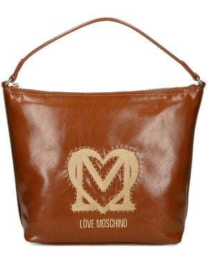 Love Moschino Logo-plaque Studded Shoulder Bag - ブラウン