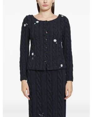 PILLINGS Embroidered Cable-Knit Cardigan - Blue