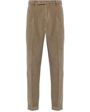 PT Torino Pleat-Detail Corduroy Trousers - Natural