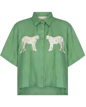 Carolina K Leopard-Embroidered Shirt - Green