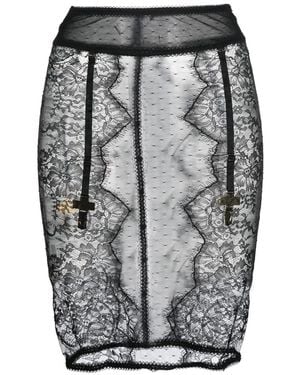 Maison Close Inspiration Divine Floral-Lace Skirt - Grey