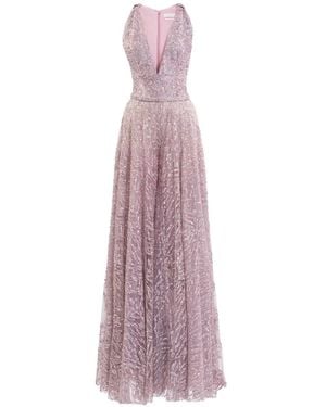 Saiid Kobeisy Brocade V-Neck Maxi Dress - Purple