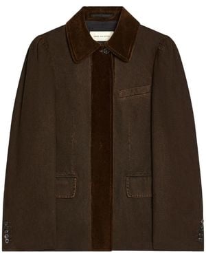 Dries Van Noten Velvet-Trim Denim Blazer - Brown