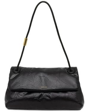 Trussardi Sac Porté Épaule Orbita Médium À Effet Froissé - Black