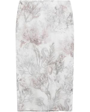 Max Mara Illustrative-Print Pencil Midi Skirt - White