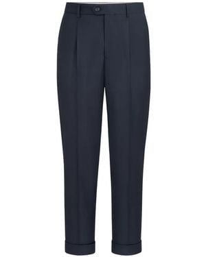 Brunello Cucinelli Super 150S Virgin Wool Four Season Batavia Trousers With Pleat - Blue