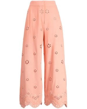 Elie Saab Broderie-Anglaise Cropped Trousers - Pink