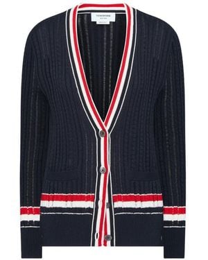 Thom Browne Gestreifter Cardigan Mit Zopfmuster - Blau