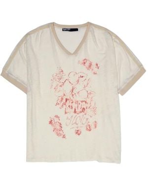Bimba Y Lola Fruit-Logo Print Linen T-Shirt - Natural