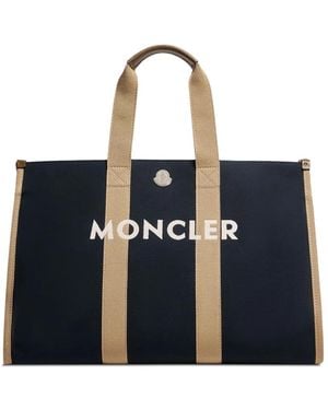 Moncler Logo-Detail Canvas Tote Bag - Blue