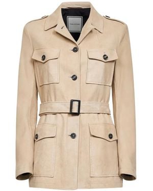 Tagliatore Sand Suede Belted Saharan Jacket - Natural