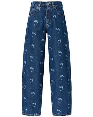 Pinko Monogram-Print Straight-Leg Jeans - Blue