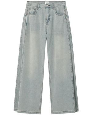 B+ AB Faded-Effect Wide-Leg Denim Jeans - Gray