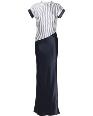 V:PM ATELIER Striped Satin Maxi Dress - Blue