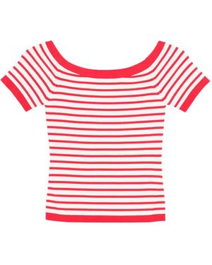 Maje Striped Knit Top With Boat Neck - Red