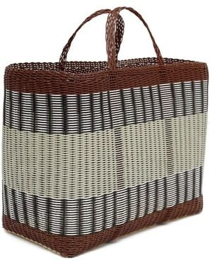 Palorosa Extra Large Mercado Woven Striped Tote Bag - Brown