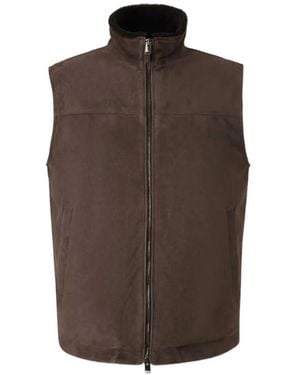 Canali Shearling-Lined Suede Gilet - Brown