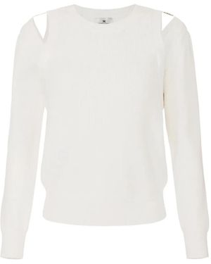 Elisabetta Franchi Cut-Out Shoulder-Plaque Jumper - White