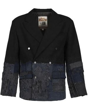 Dear BORO Double-Breasted Patchwork Blazer - Black