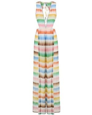 Missoni Long Dress With Dégradé Zigzag Pattern And Slits - White