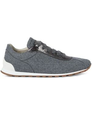 Brunello Cucinelli Virgin Wool Flannel And Lamé Calfskin Runners With Monili Shoes - Grey