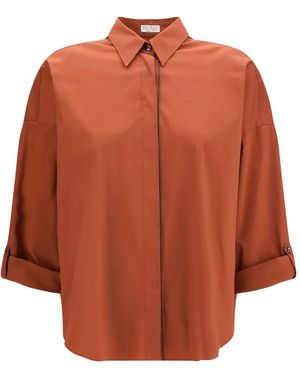 Brunello Cucinelli Monili-Trim Poplin Shirt - Orange