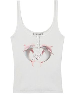 Blumarine Dolphin-print Ribbed Top - White