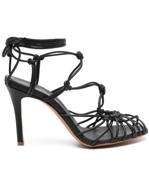 forte_forte Thin Heel Sandals With Leather Tubular Laces Shoes - Black
