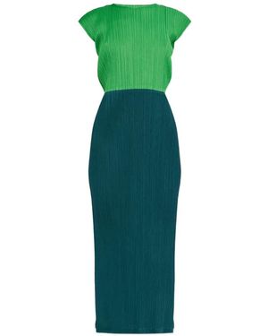 Pleats Please Issey Miyake Pleated Dress With Side Slits - Green